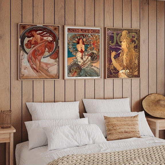 3pcs/set Unframed Canvas Poster, Retro Art, Alphonse Mucha Portrait Painting, Ideal Gift For Bedroom Living Room Corridor, Wall Art, Wall Decor, Winter Decor, Room Decoration