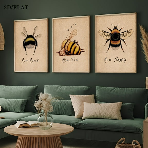 3pcs/set Vintage Bee Decorative Paintings - Creative Decorative Posters, Art Canvas Prints, Suitable for Living Room, Office and Bedroom, Ideal Gift for Interior Decoration - High Quality Wall Art,