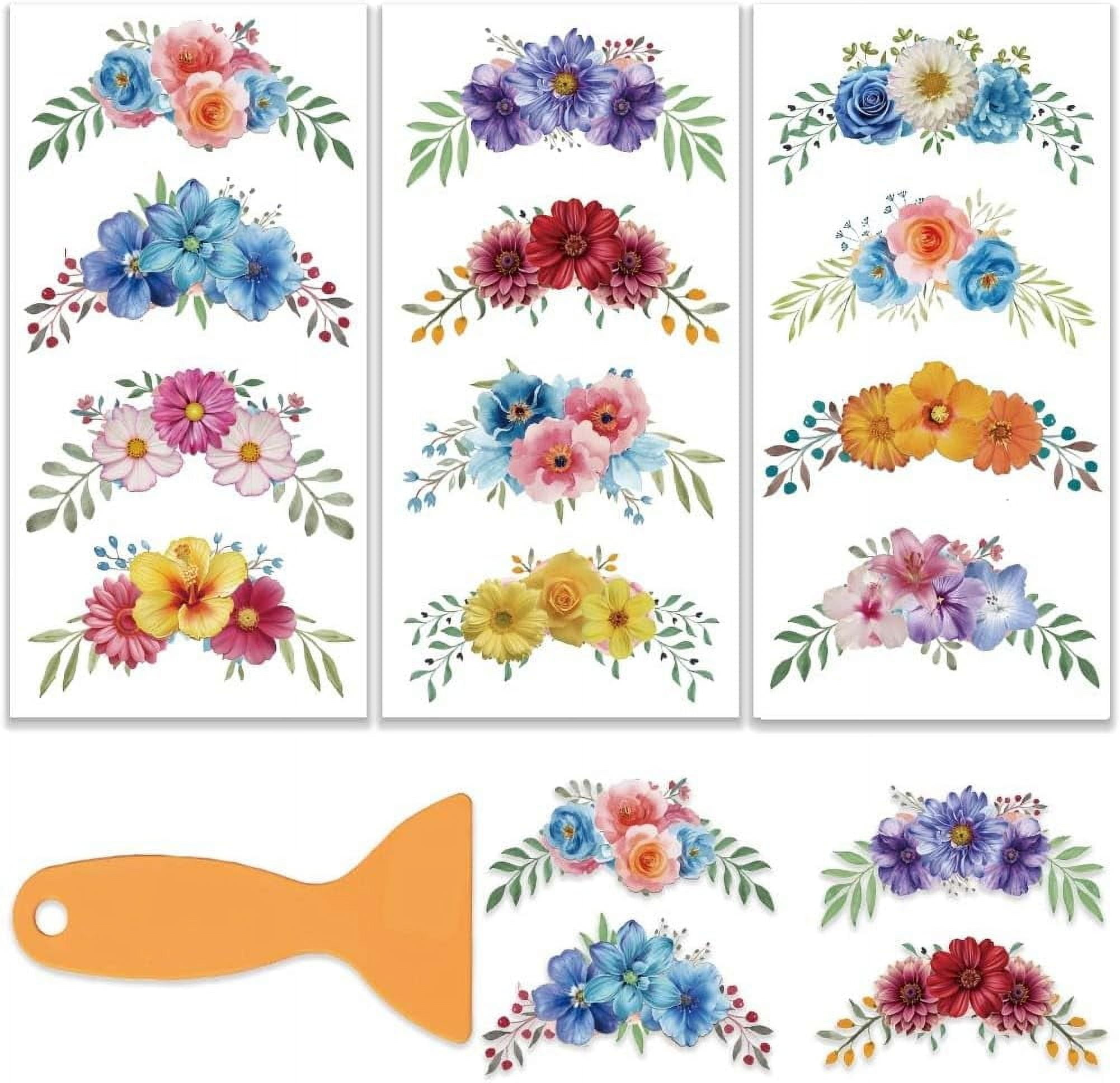 Flower Transfer Stickers 3pcs/set Wreath Rub on Transfers for Furniture and Craft 6x12 Inch ...