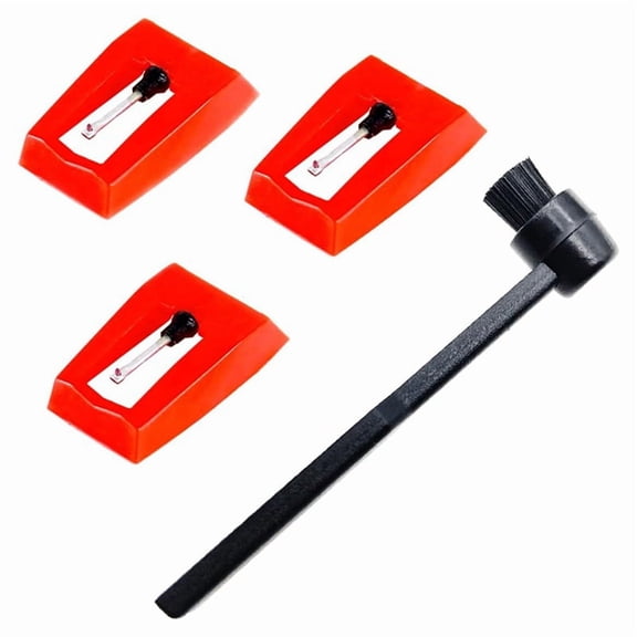 3pcs x Record Player Needles Replacement 1pcs x Record Needle Cleaning Brush-As Shown