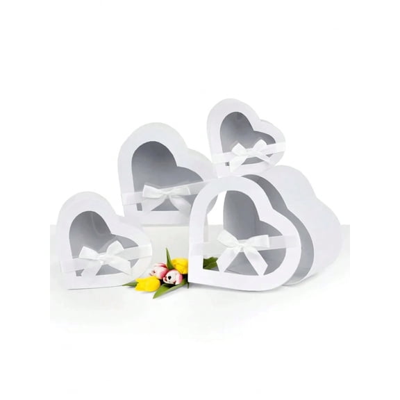 3pcsHeartShaped Bow Gift Boxes Transparent PVC Soap Flower Boxes With Lid Ribbon Clear Box Father's Day Mother's Day Valentine's Day Bridesmaid Bridal Shower Wedding Guest Favors L M S