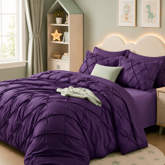 3piece King Pinch Pleat Diamond Tufted Comforter Set, Ultra Soft Warm Breathable