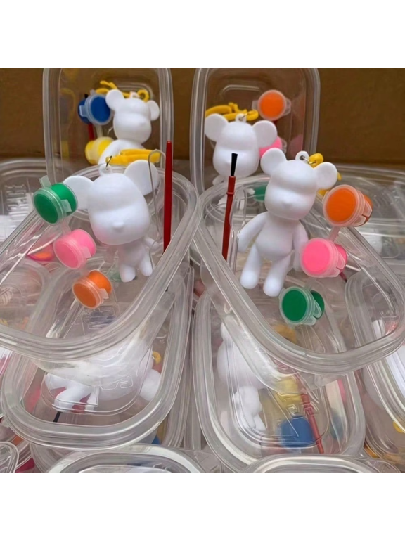 3pieces of creative handmade keychains, colorful bear keychains, made of plastic - to enhance creativity and craftsmanship, homemade plaster set, including paintable little white plaster models