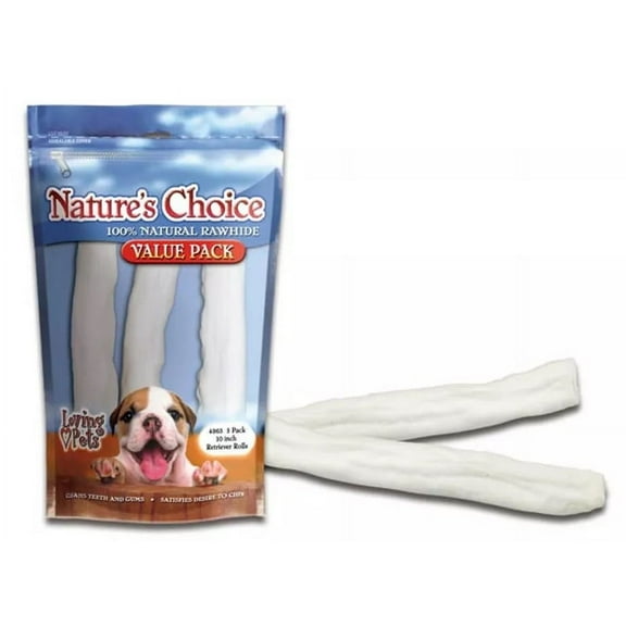 3pk 10" Nature's Choice White Rawhide Retriever Rolls