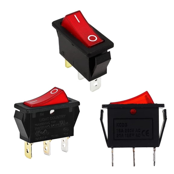 (3pk) 120927-24 120 Volt Lighted On Off Rocker Switch with 3 Prong Plug Repla...