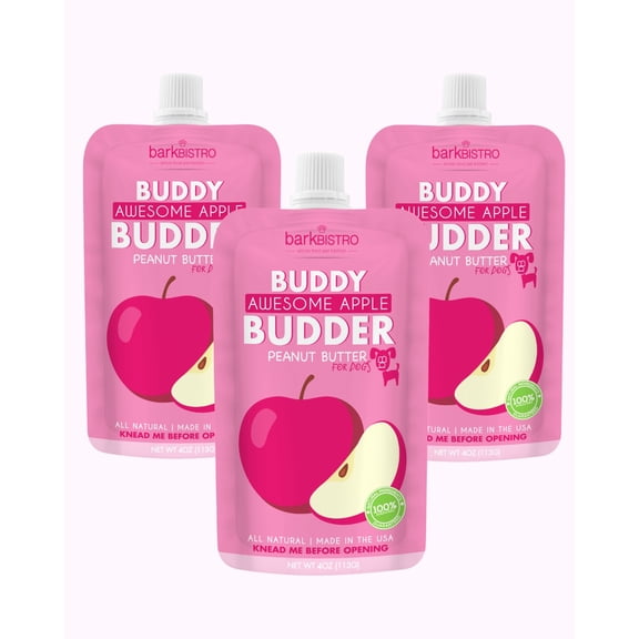 3pk Awesome Apple Buddy Budder - 100% natural dog peanut butter treat