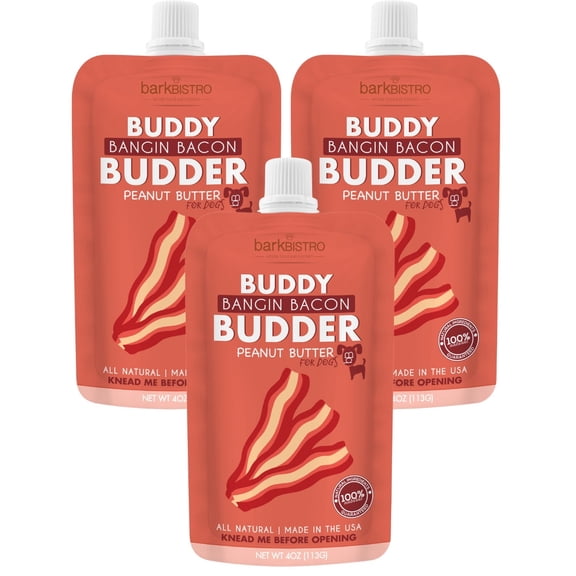 3pk Bangin Bacon Buddy Budder, 100% Natural Dog Peanut Butter