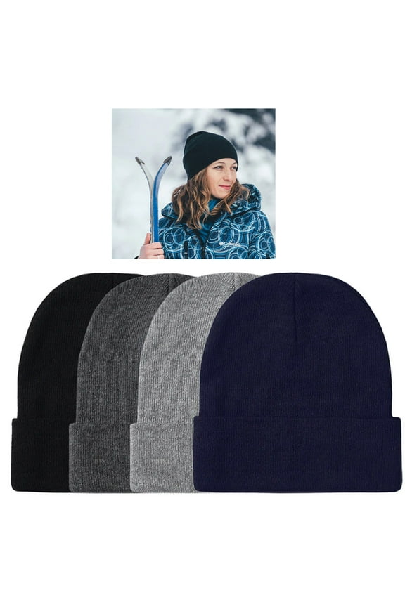 3pk Beanie Hat Cap Plain Ski Skully Cuff Winter Warm Men Women Solid Color Beany