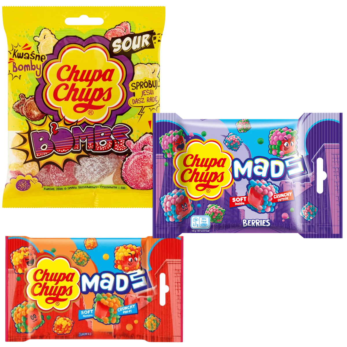 3pk Chupa Chups Gummy Candy Variety Pack, Mads Fruits 1.58 oz