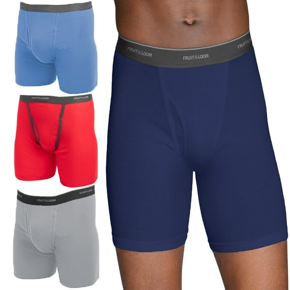 3pk Fruit of the Loom Tag Free Men’s Cotton Boxer Briefs Underwear with Fly