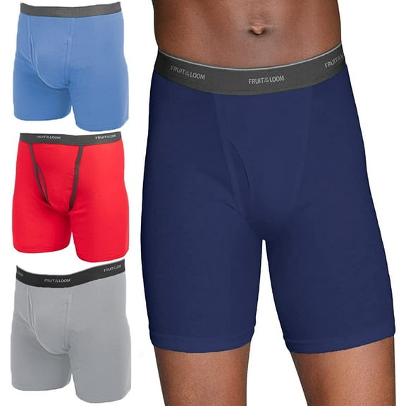 3pk Fruit of the Loom Tag Free Men’s Cotton Boxer Briefs Underwear with Fly
