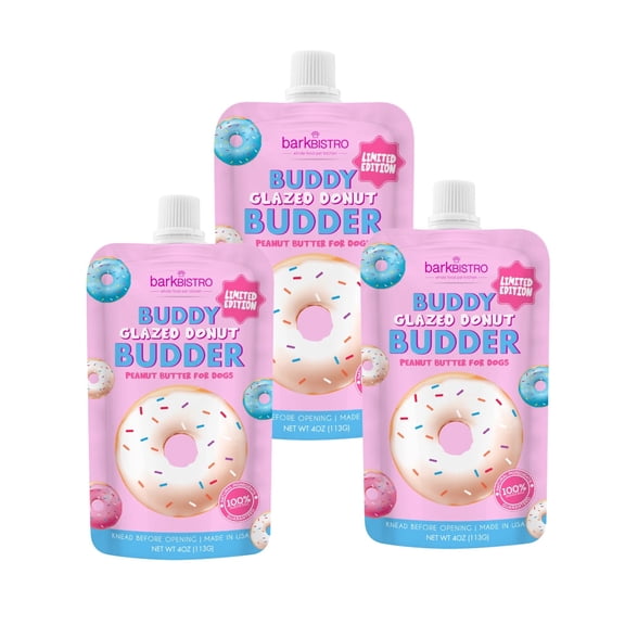 3pk Glazed Donut Buddy Budder, 100% Natural Dog Peanut Butter