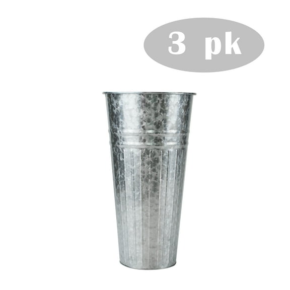 3pk Home Decor Flowers and Plants Galvanized Tall Bucket Planter Vase