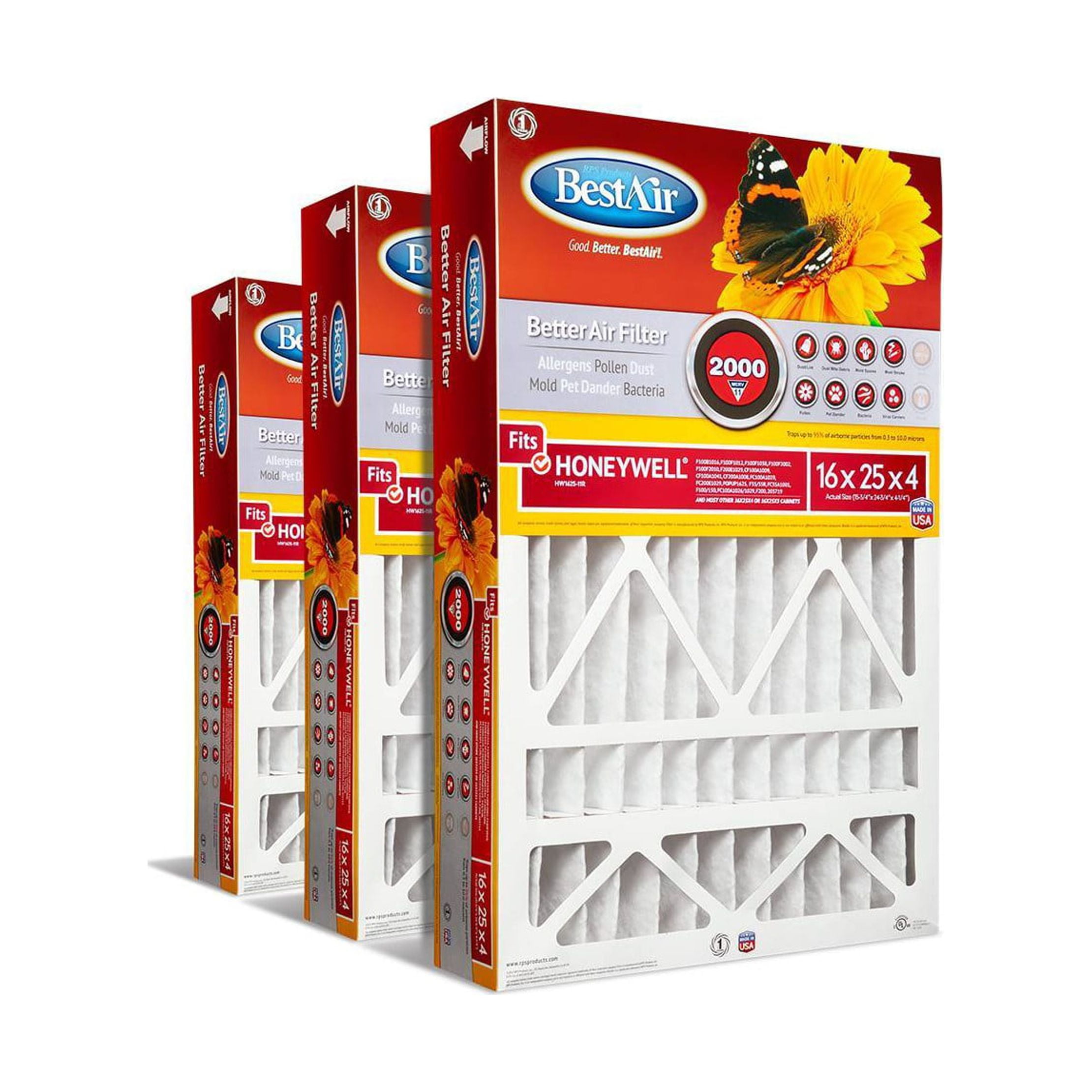 3pk Honeywell 16X25X4 Replacement Air Furnace Filter Merv 11