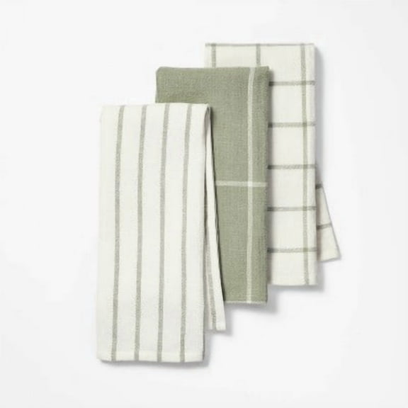 3pk Kitchen Towels Sage Green