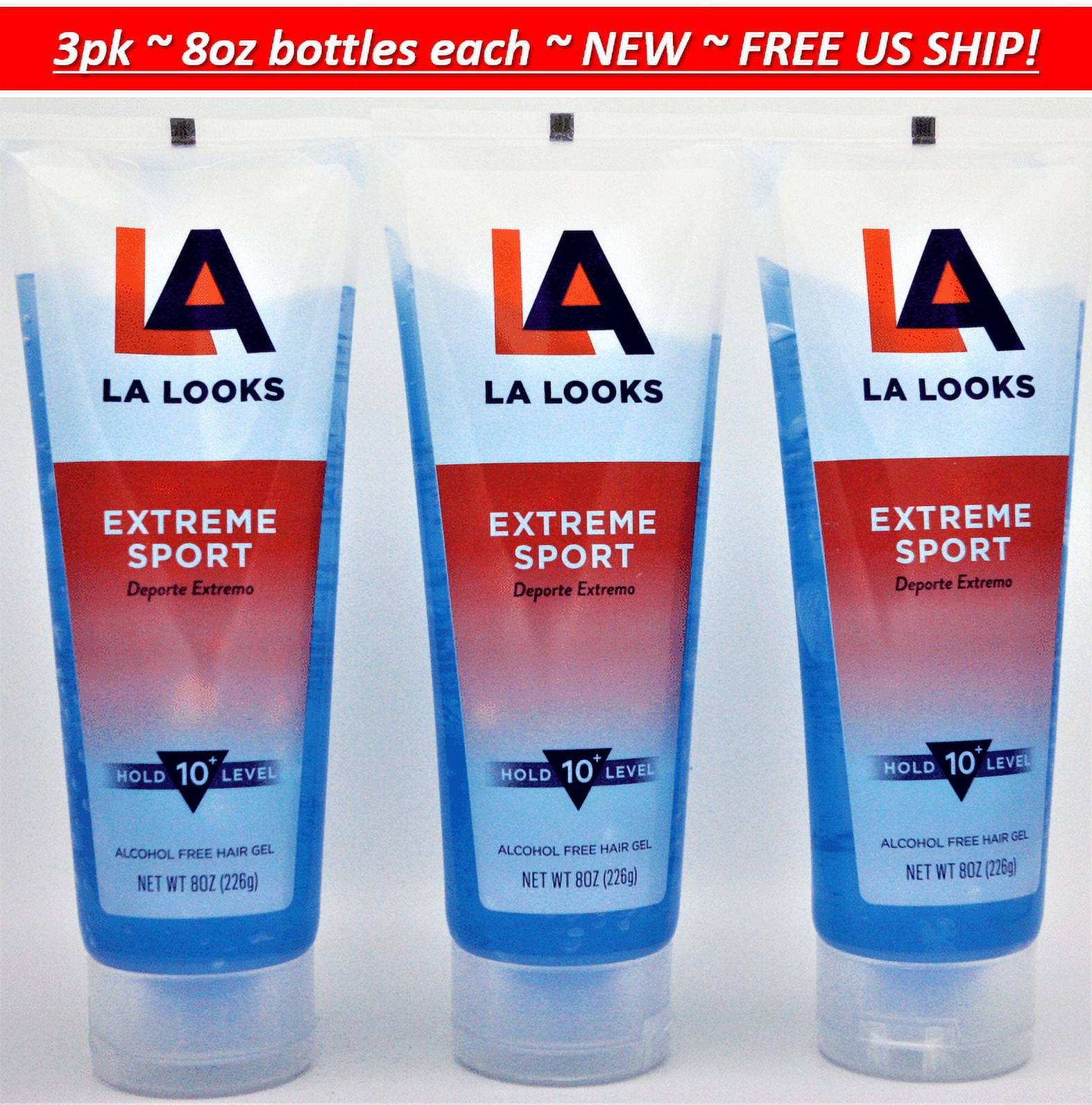 3pk LA Looks Hair Gel Extreme Sport Hold 10+ 8oz each