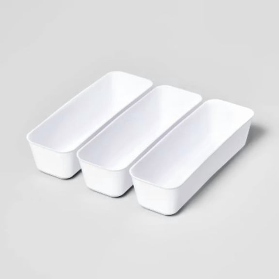 3pk Long Storage Trays White Drawer Organizer Bins, Portable, Universal Storage