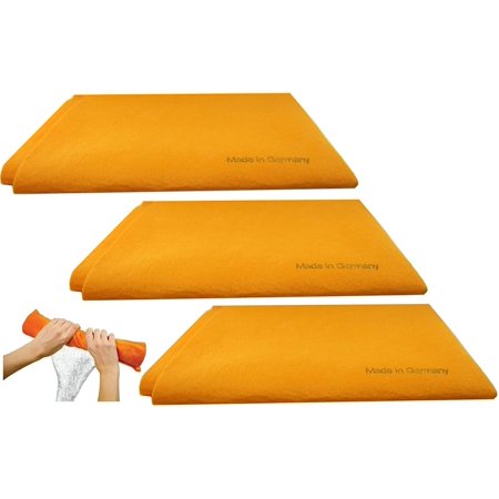 3pk Original German Shammy Towels Super Absorbent Chamois Cloths Large Size 20x27 Inch For Home Kitchen Bathroom Car Pet Stains (Orange)