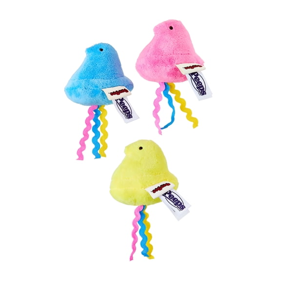 PEEPS Easter Set of 3 Chick Plush Cat Toys with Rattle