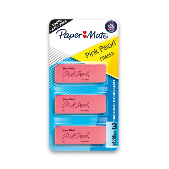 3pk Pencil Erasers Pink Pearl