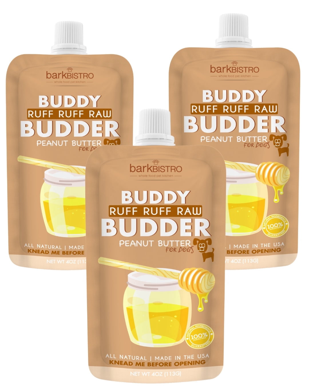 Cuff Ruff Fb 3pk Ruff Ruff Raw Buddy Budder Squeeze, 100% Natural Dog Peanut Butter ...
