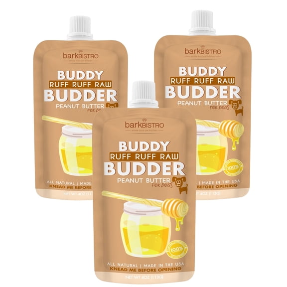 3pk Ruff Ruff Raw Buddy Budder Squeeze, 100% Natural Dog Peanut Butter
