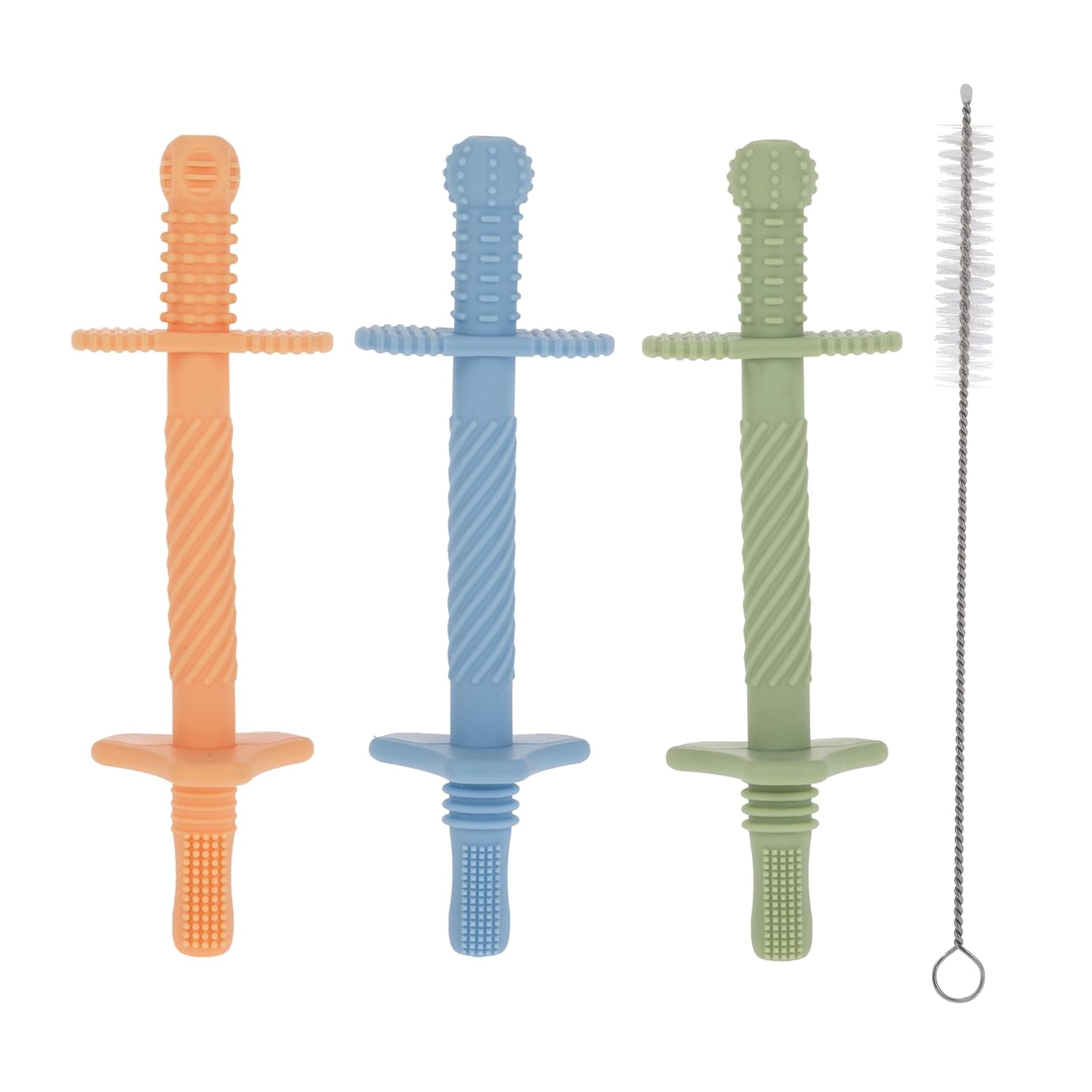 Nuby Silicone Tube Teether for Infants, Orange, Blue, and Green, 3 Count