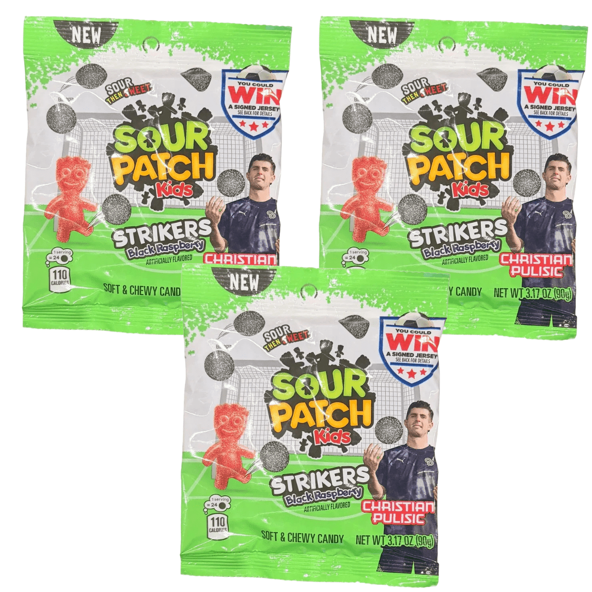 3pk Sour Patch Kids Strikers Black Raspberry Candy, 3.17oz Bags, Sour ...