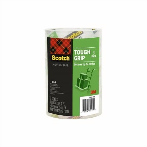 3pk Tough Grip Moving Tape: Clear Packing Tape for Shipping & Refill, 1.88" Width, 1375" Length