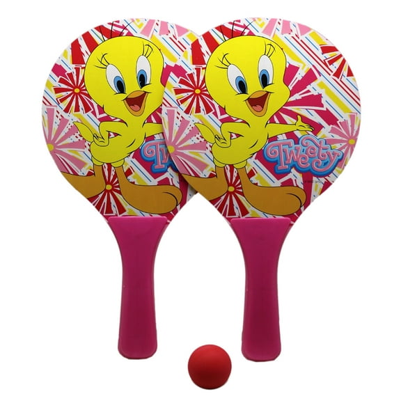 3pk Tweety Bird Wood Paddle Ball - Tweety Flowery Paddle w/Pink Handle Paddle Ball Set