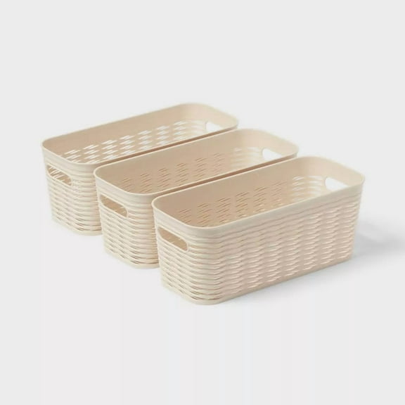 3pk Wave Half Medium Decorative Baskets Cream