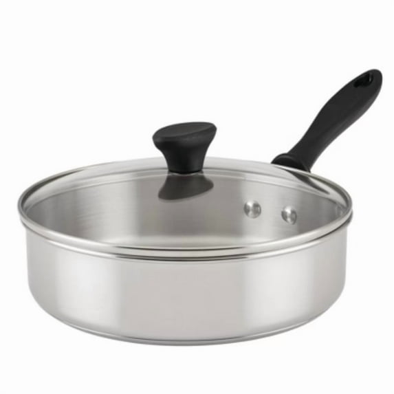 3qt Stainless Steel Covered Saute Pan: Dishwasher-Safe, Tempered Glass Lid, Induction Compatible