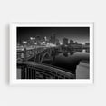 thumbnail image 1 of On The 3rd Avenue Bridge - Minneapolis Minnesota Photography Black and White Cityscape Bridge Skyline Nightlife Architecture Water White Framed Wall Art Print 12 x 16 inches, 1 of 4