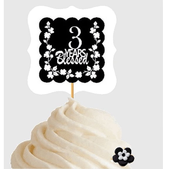 3rd Birthday / Anniversary Blessed Cupcake Decoration Toppers Picks -12ct