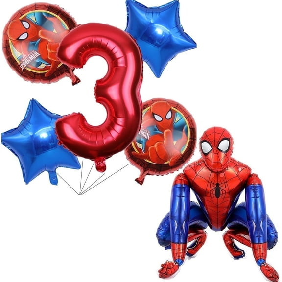 BCD-PRO Spider-Man 3rd Birthday Party Decorations Foil Balloon Set, 6 Piece, 30 Inch, Multicolor
