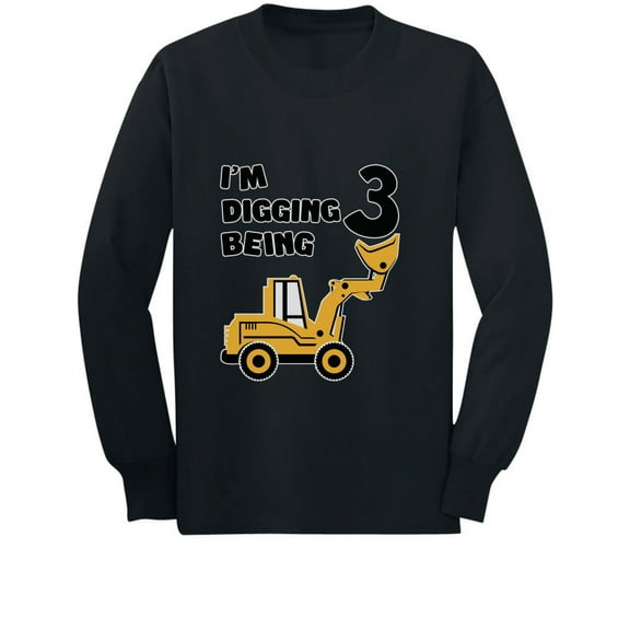 3rd Birthday - Bulldozer Construction Party Toddler Long sleeve kids T-Shirt 2T Black