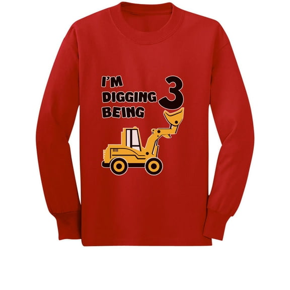 3rd Birthday - Bulldozer Construction Party Toddler Long sleeve kids T-Shirt 3T Red