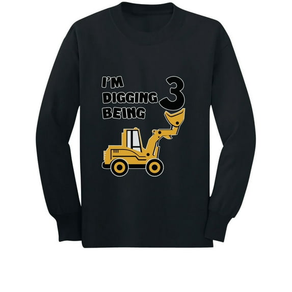 3rd Birthday - Bulldozer Construction Party Toddler Long sleeve kids T-Shirt 4T Black