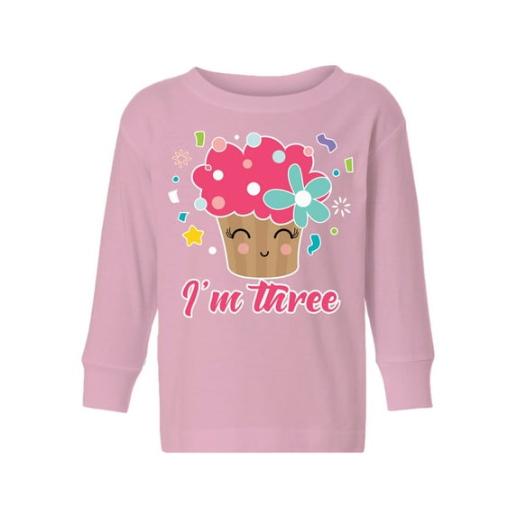 3rd Birthday Cupcake Toddler Long Sleeve Shirt I'm Three Boys Shirt Girls T-Shirt Cute Cupcake Three Kids T-Shirt