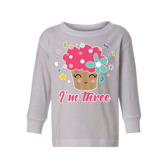 3rd Birthday Cupcake Toddler Long Sleeve Shirt I'm Three Boys Shirt Girls T-Shirt Cute Cupcake Three Kids T-Shirt