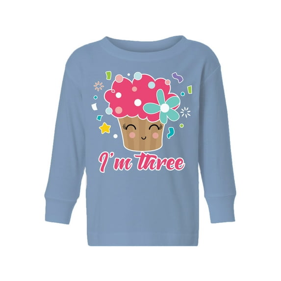 3rd Birthday Cupcake Toddler Long Sleeve Shirt I'm Three Boys Shirt Girls T-Shirt Cute Cupcake Three Kids T-Shirt
