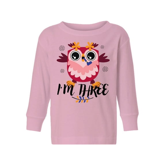3rd Birthday Cute Owl Toddler Long Sleeve Shirt I'm Three Boys Shirt Girls T-Shirt Owl Three Kids T-Shirt