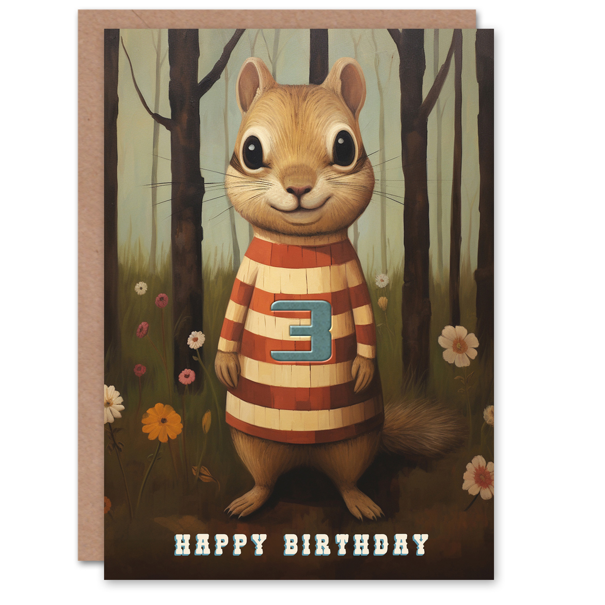 3rd Birthday Greeting Card Child Cute Chipmunk Kids Age 3 Year Old ...