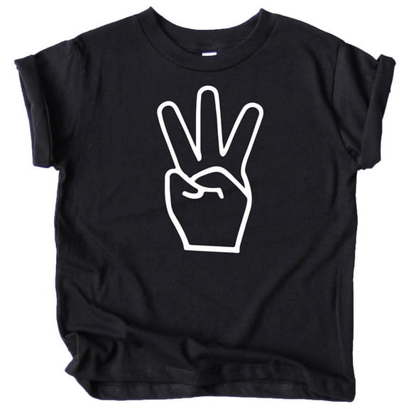 3rd Birthday Hand with Three Fingers T-Shirts for Girls and Boys Third Birthday Outfit Black Shirt 5-6