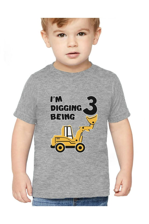 3rd Birthday Shirt Boy 3 Year Old Construction Party Toddler Boys Shirts 4T Gray
