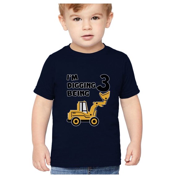 3rd Birthday Shirt Boy 3 Year Old Construction Party Toddler Boys Shirts 4T Navy