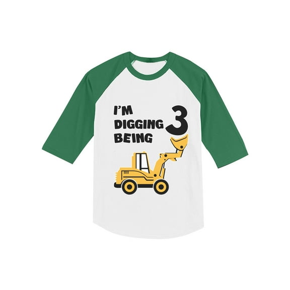 3rd Birthday Shirt Boy 3 Year Old Construction Party Toddler Boys Shirts 4T green/white