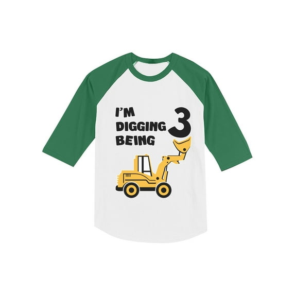 3rd Birthday Shirt Boy 3 Year Old Construction Party Toddler Boys Shirts 4T green/white