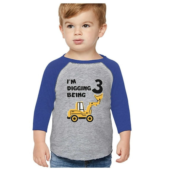 3rd Birthday Shirt Boy 3 Year Old Construction Party Toddler Boys Shirts 5/6 Blue