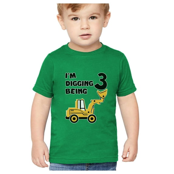 3rd Birthday Shirt Boy 3 Year Old Construction Party Toddler Boys Shirts4T Green